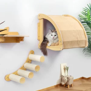 Wooden Cat Wall House with Ladder